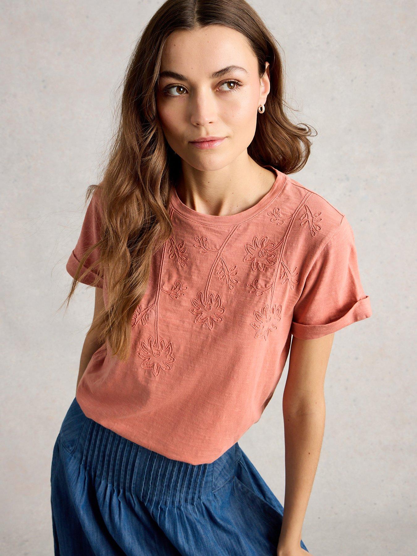 front image of white-stuff-gina-embroidered-t-shirt-pink