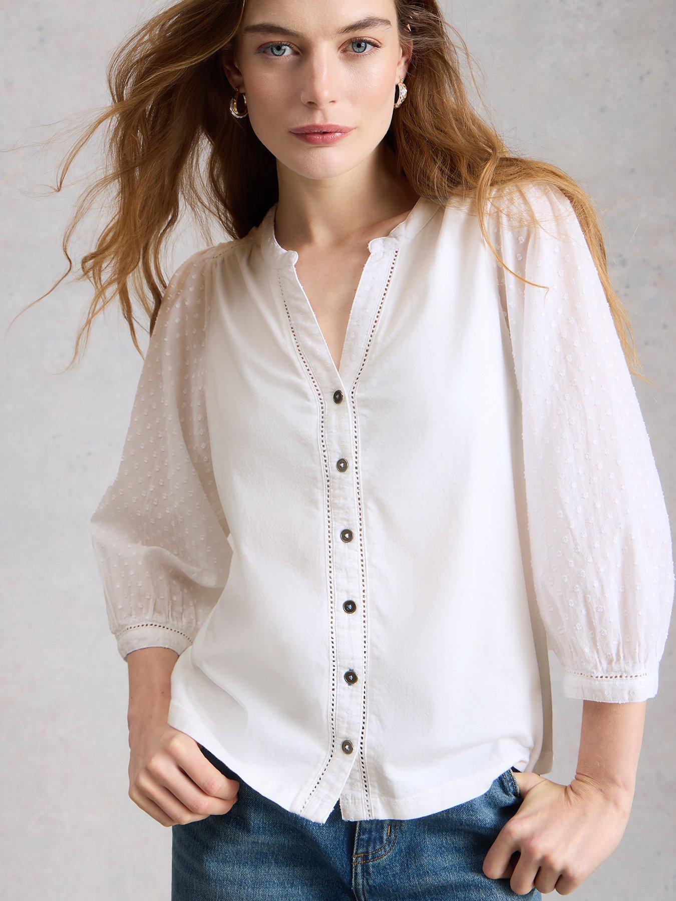 Image 1 of 6 of White Stuff Daisy Dobby Mix Top - White