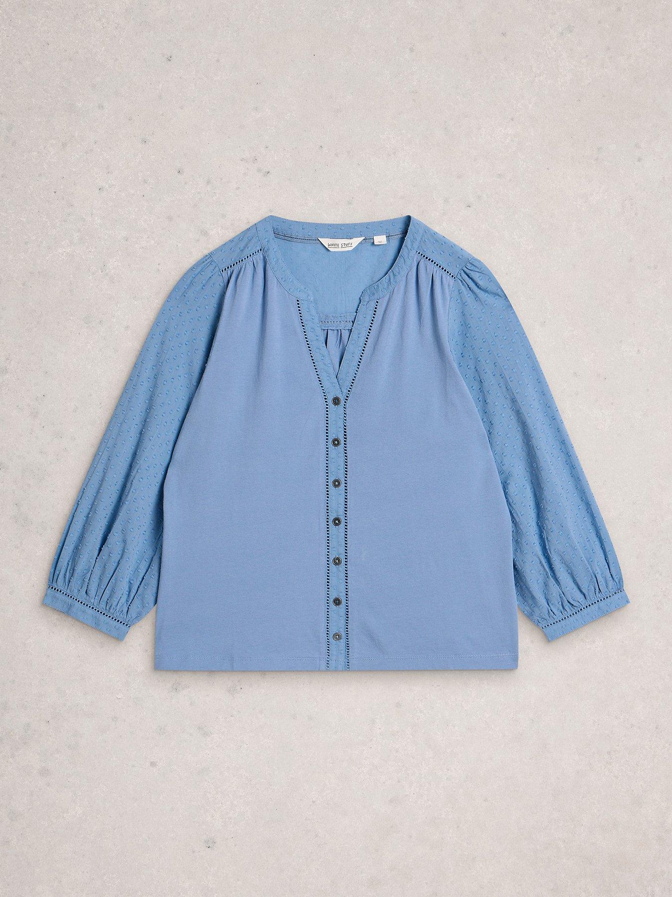  image of white-stuff-daisy-dobby-mix-top-blue