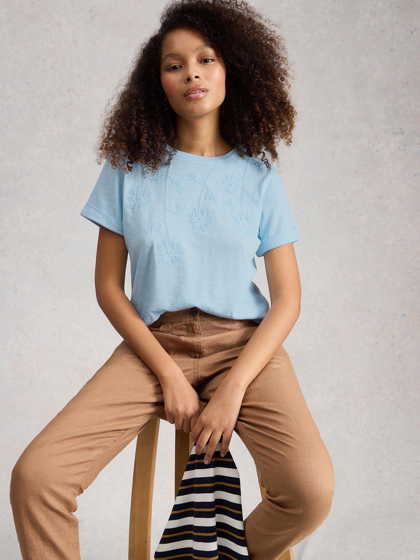White Stuff Gina Embroidered T-Shirt - Blue