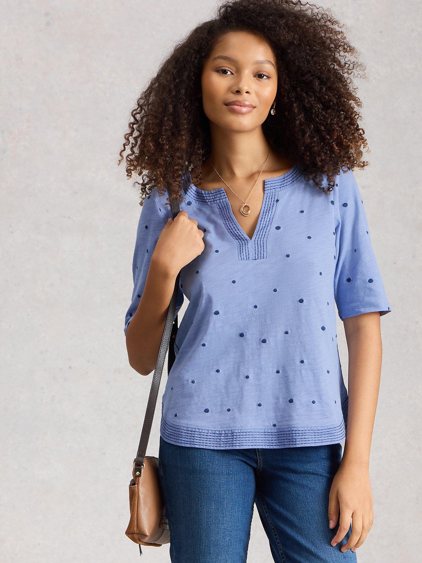 White Stuff Weaver Notch Embroidered T-Shirt - Blue