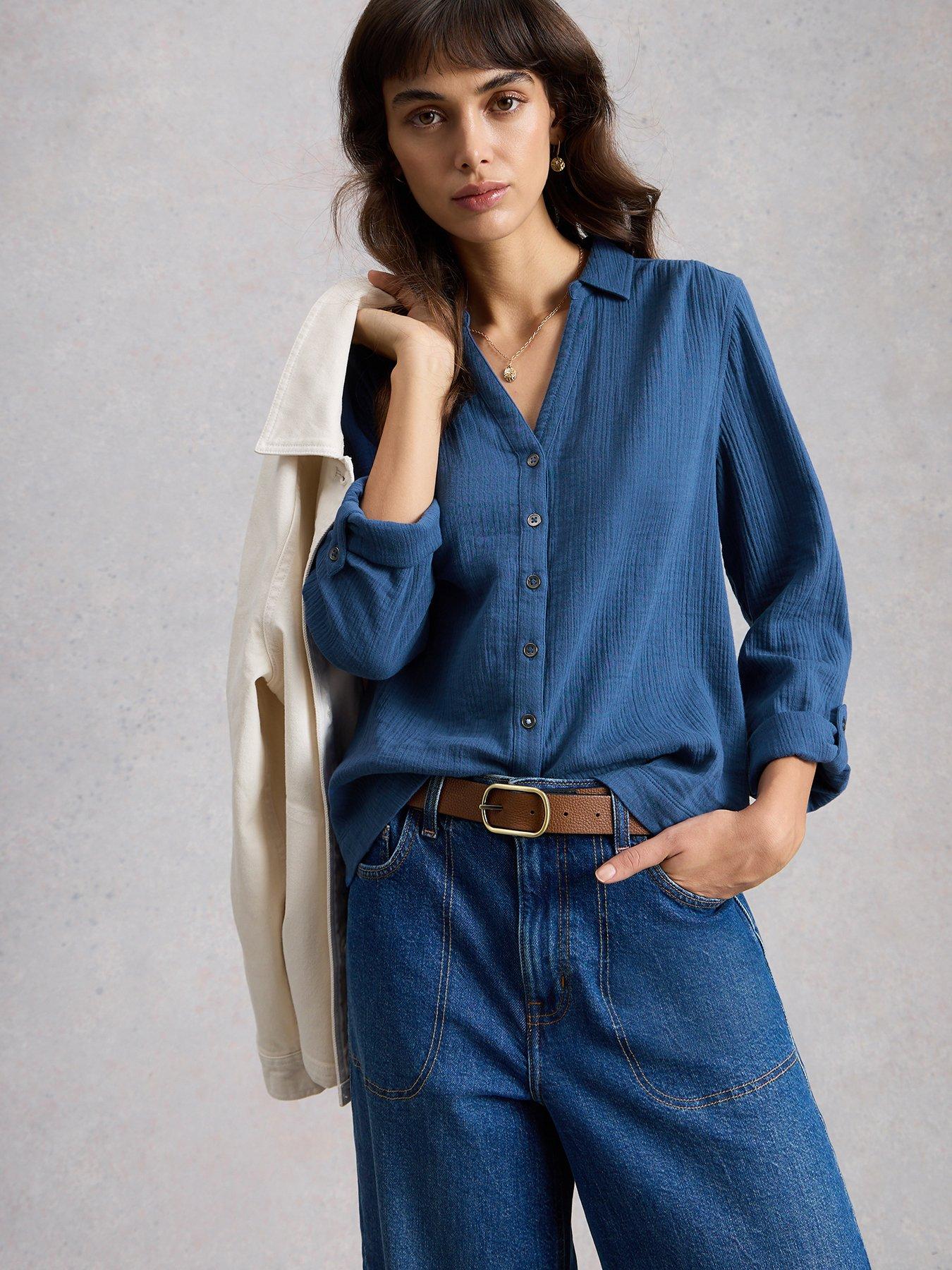front image of white-stuff-annie-double-cloth-shirt