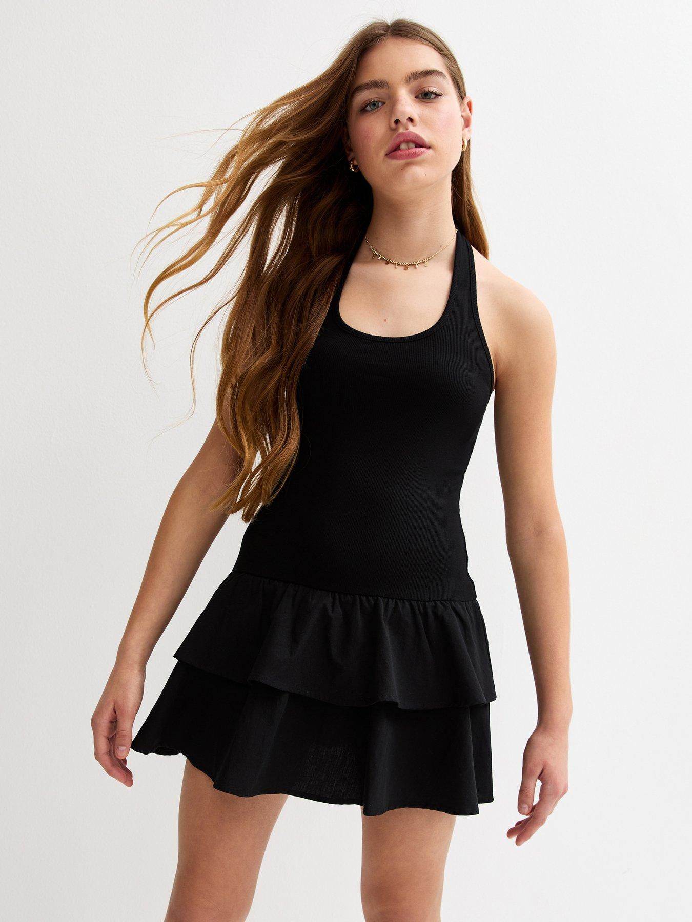 Image 1 of 5 of New Look 915 Girls Halter Neck Rara Dress - Black