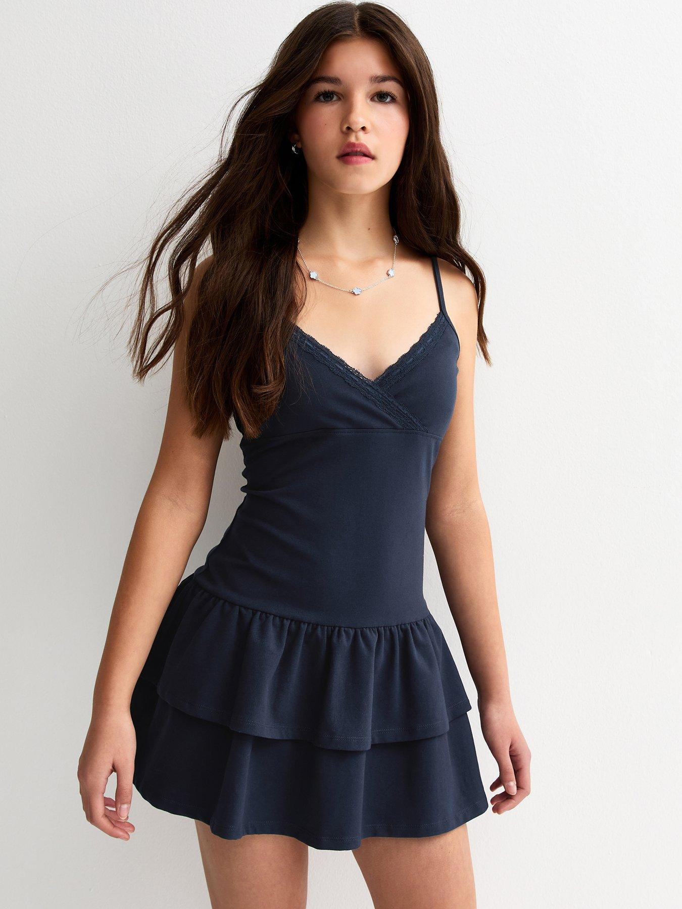 new look navy blue dress Buy Friends Like These Navy Blue Chiffon Scuba Sequin Trim Midi Dress from  Next USA