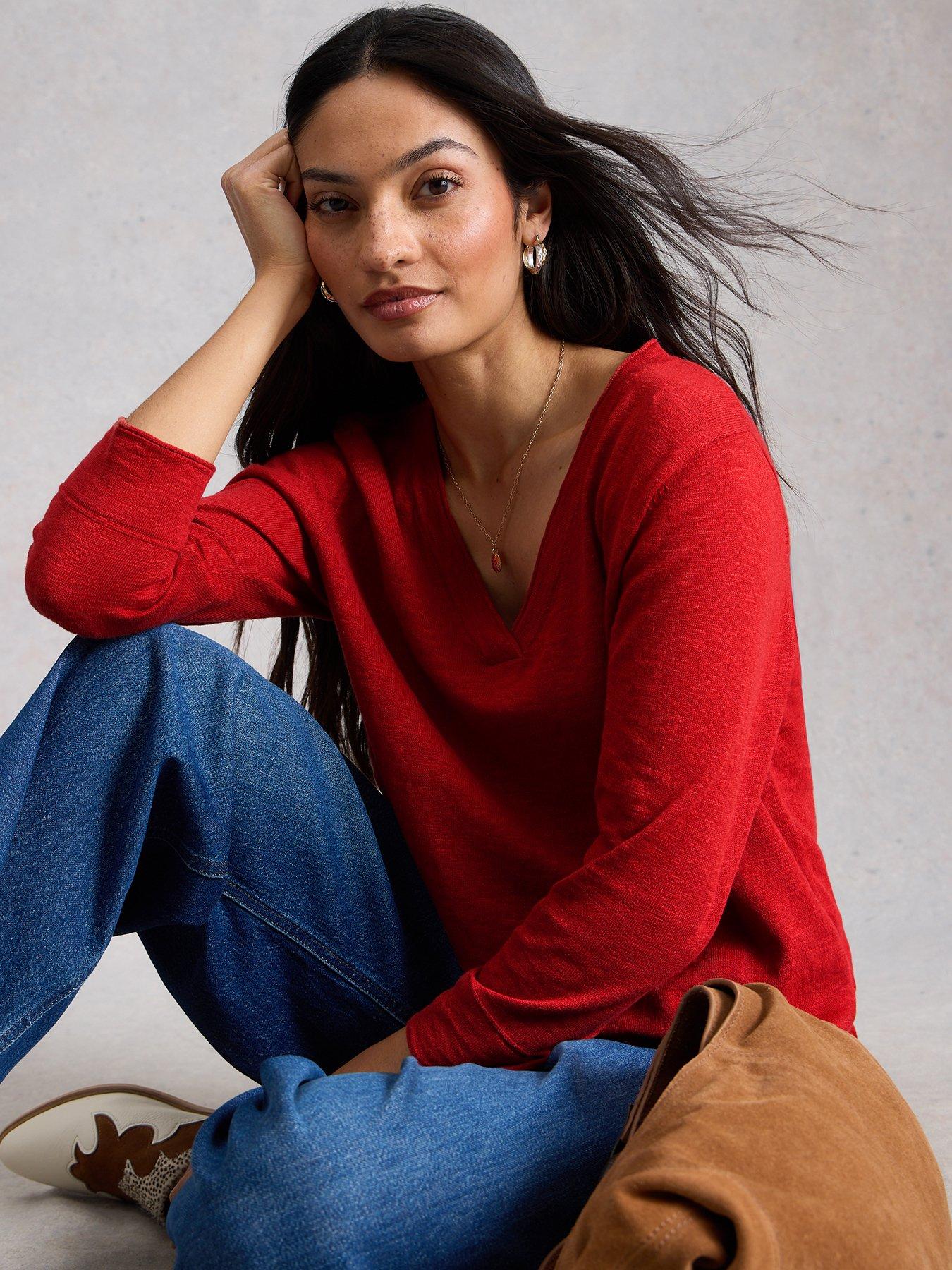  image of white-stuff-elody-linen-blend-jumper-red