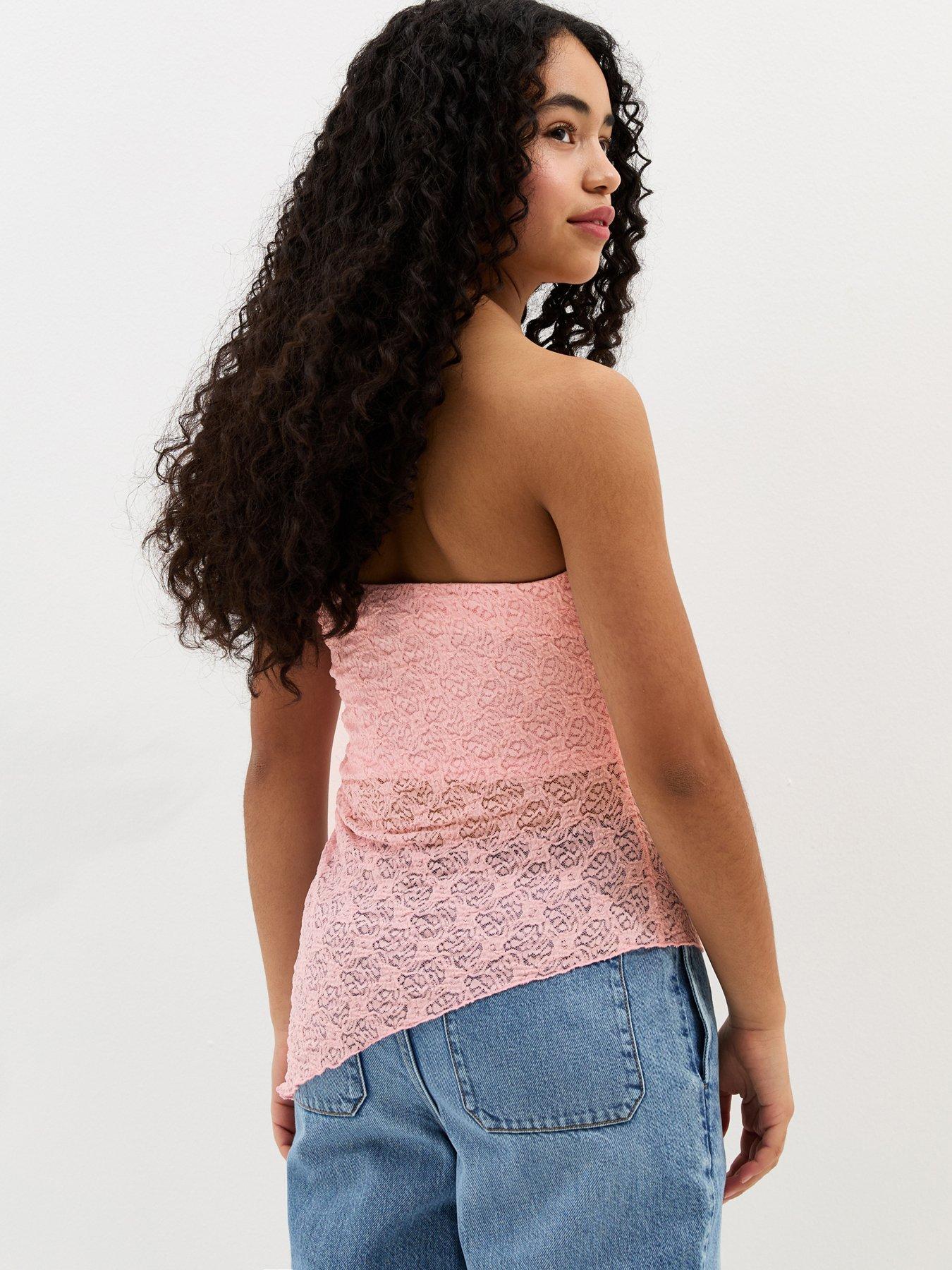 Image 2 of 5 of New Look 915 Girls Jersey Lace Asymmetric Bandeau Top - Light Pink