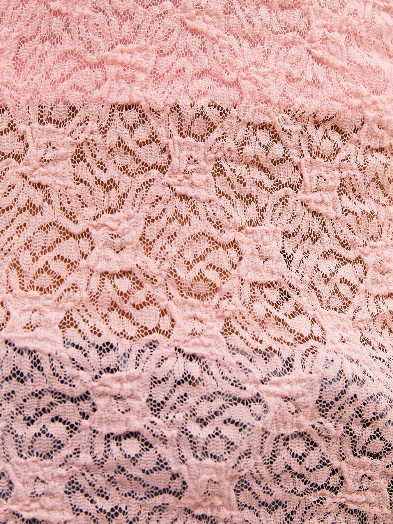 Image 5 of 5 of New Look 915 Girls Jersey Lace Asymmetric Bandeau Top - Light Pink
