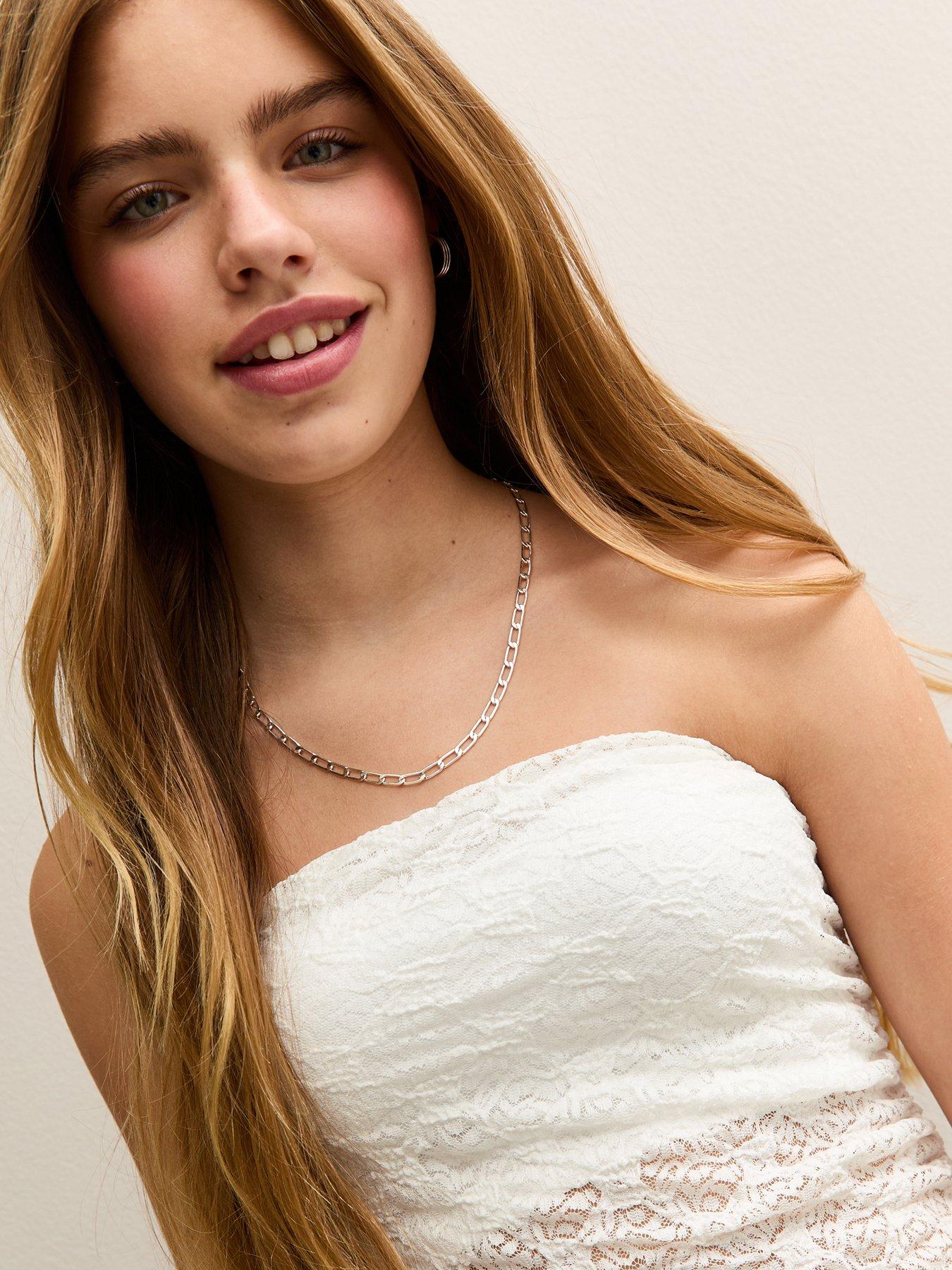 Image 4 of 5 of New Look 915 Girls Jersey Lace Asymmetric Bandeau Top - White