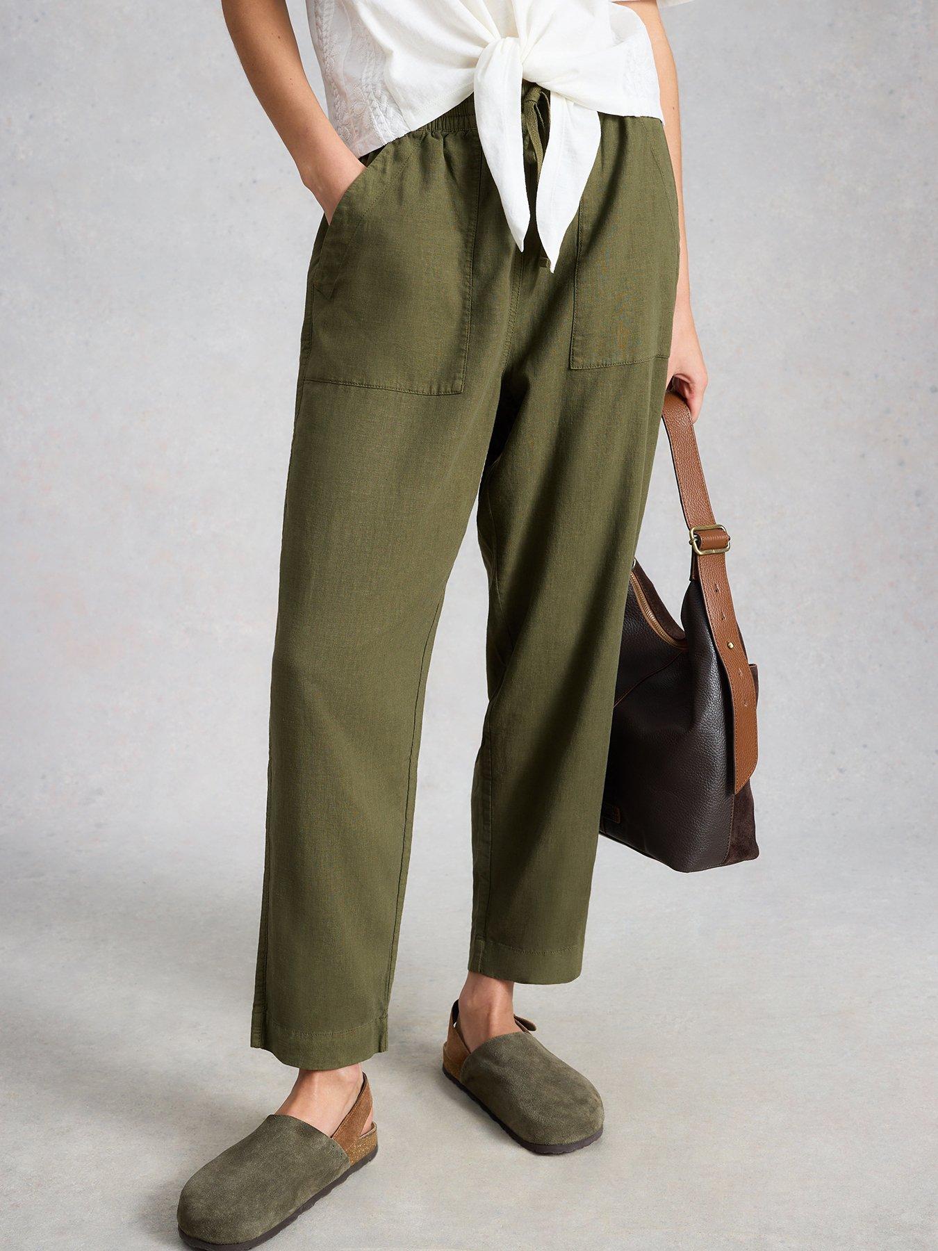 front image of white-stuff-elle-linen-blend-trouser-green