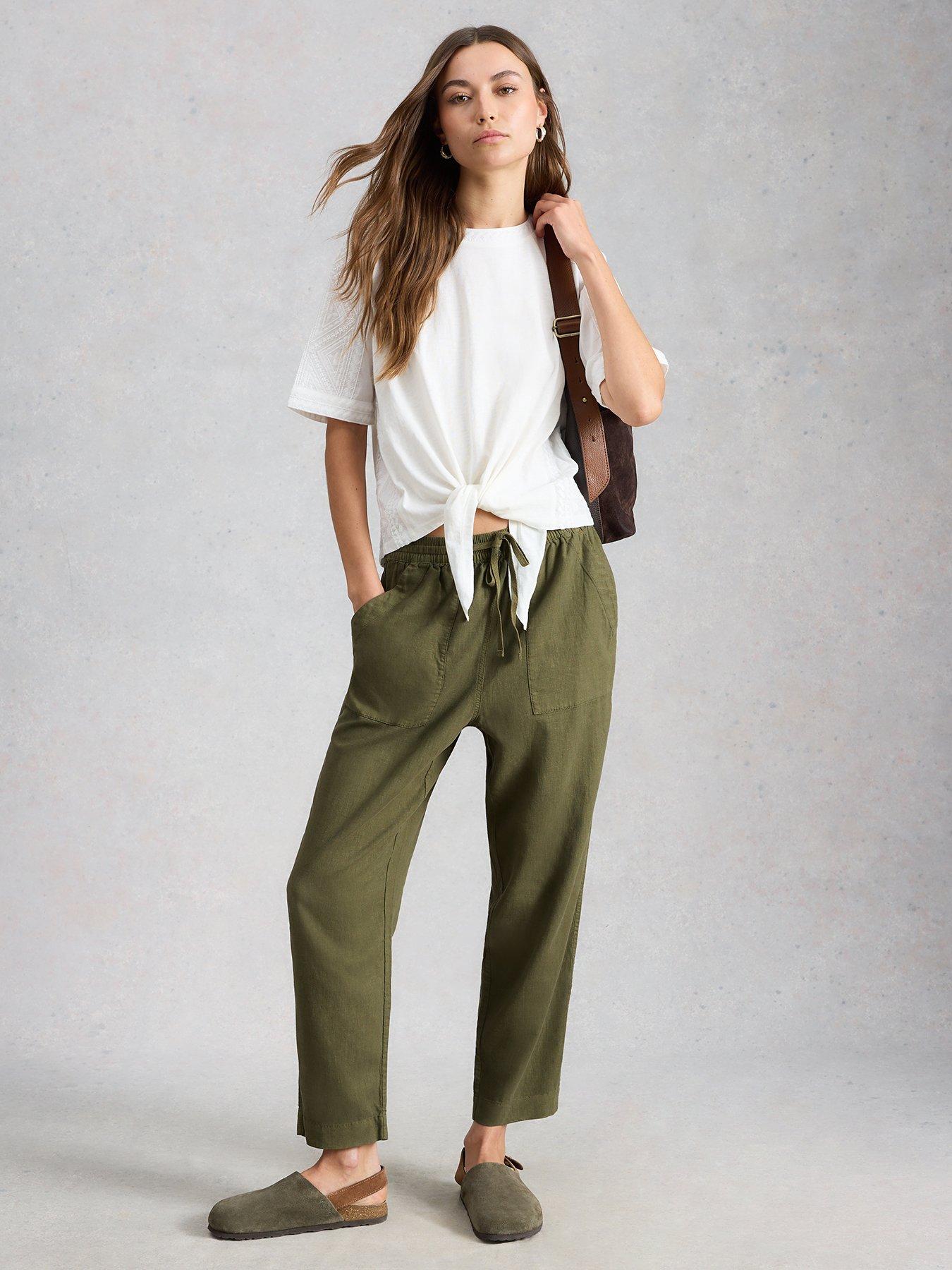  image of white-stuff-elle-linen-blend-trouser-green