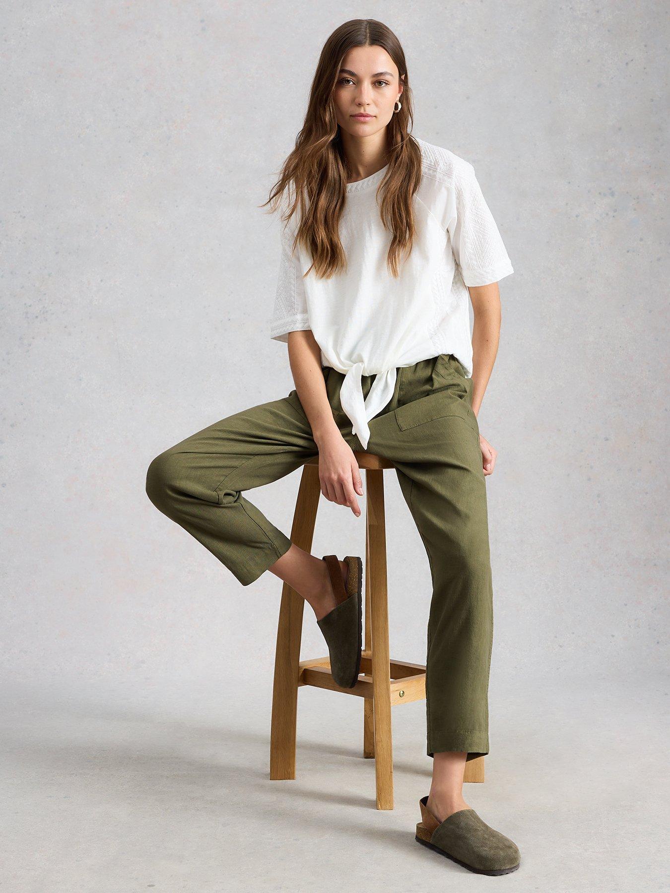 image of white-stuff-elle-linen-blend-trouser-green