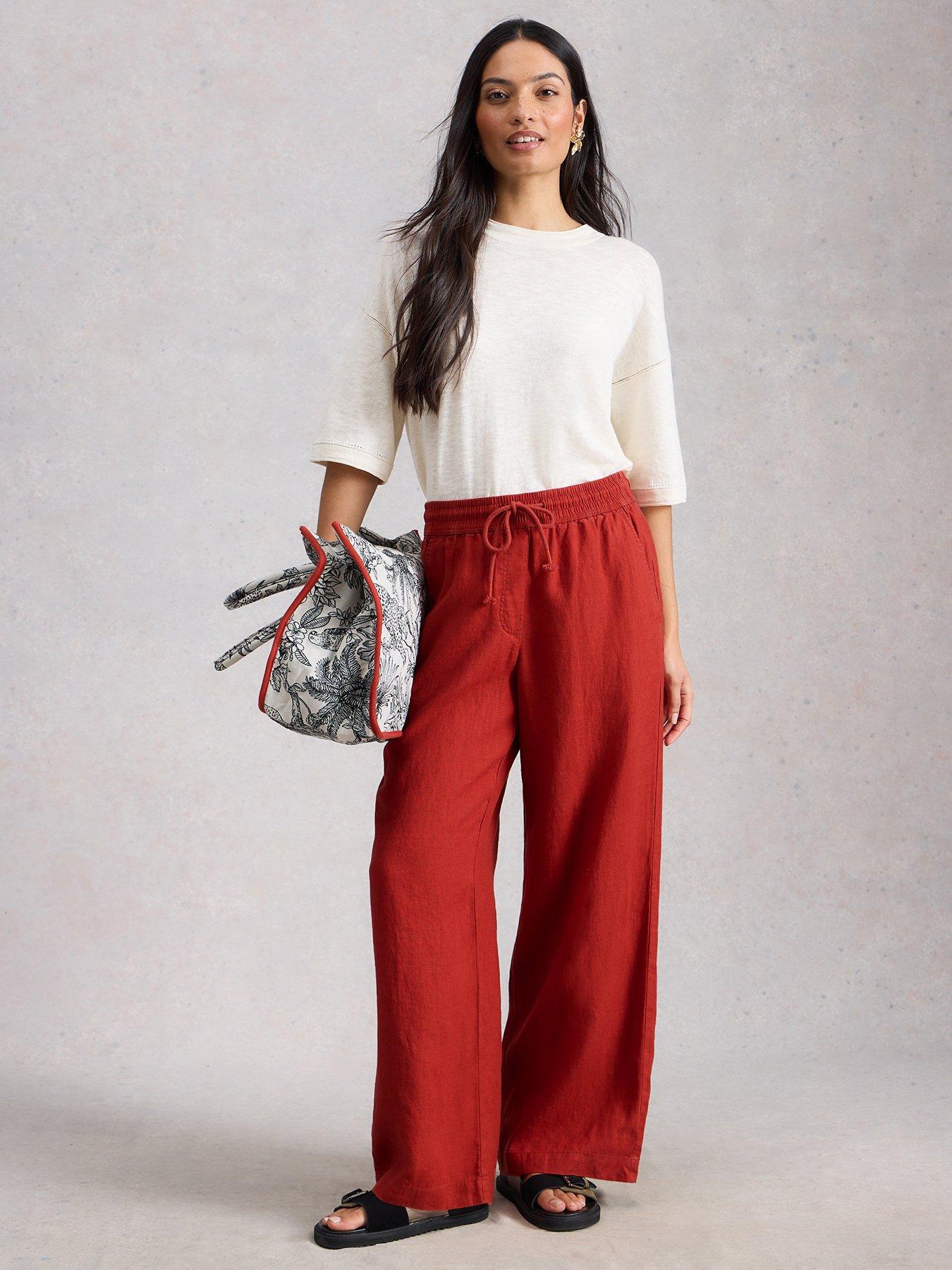  image of white-stuff-ally-linen-wide-leg-trouser-red