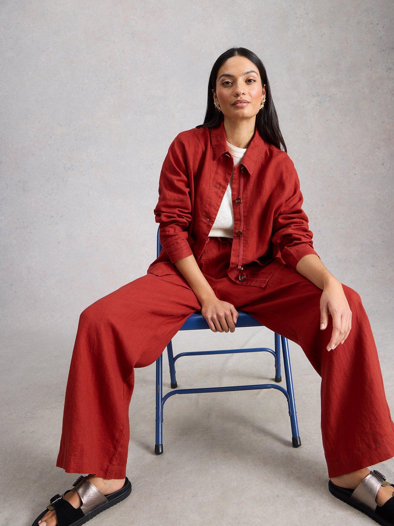  image of white-stuff-ally-linen-wide-leg-trouser-red