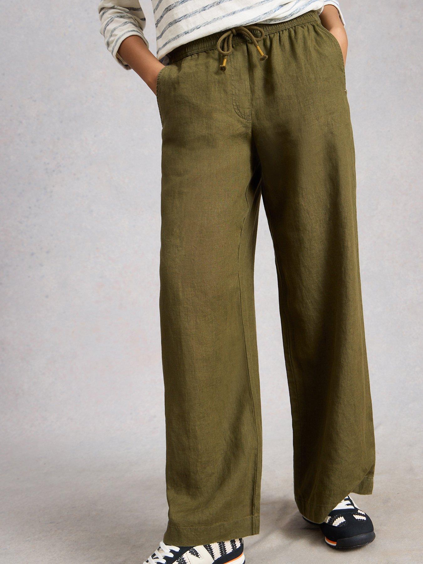 White Stuff Ally Linen Wide Leg Trousers - Khaki