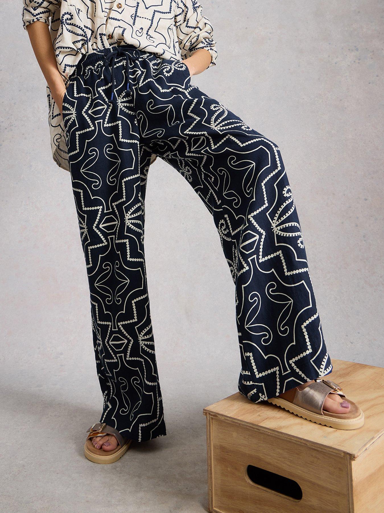 White Stuff Ally Linen Wide Leg Trouser - Navy