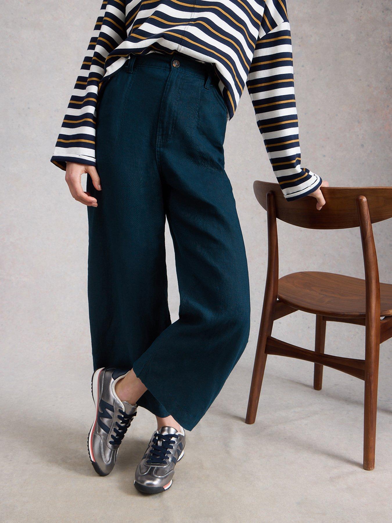 White Stuff Tia Linen Wide Leg Crop - Navy