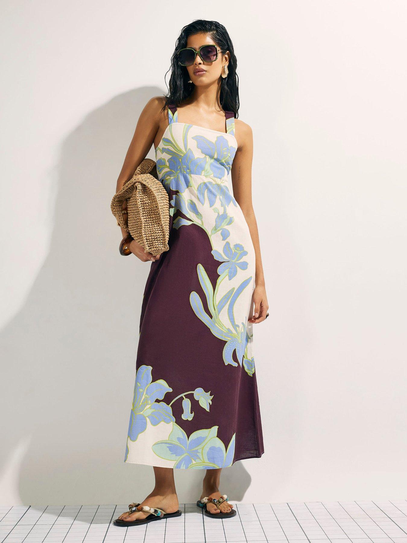 River Island Floral Border Midi Dress - Cream