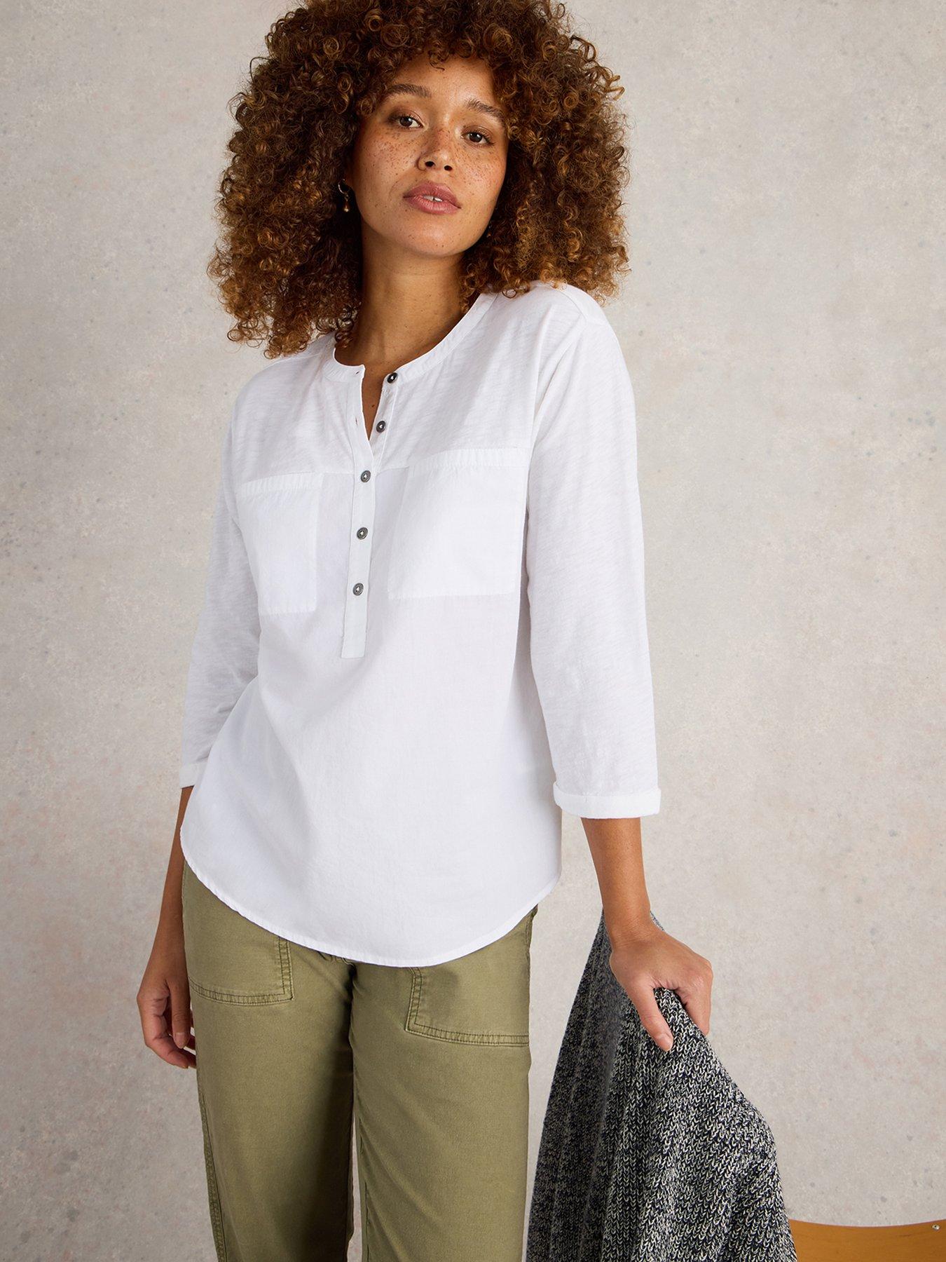 front image of white-stuff-beth-34-sleeve-shirt-white