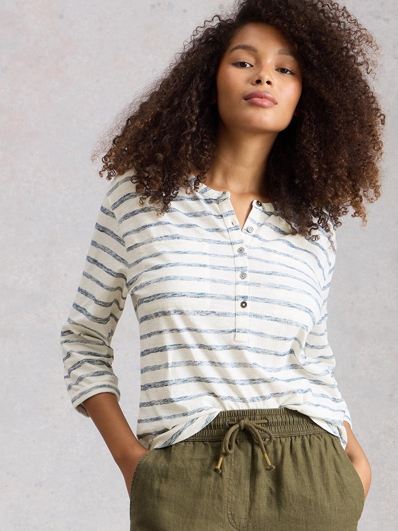 front image of white-stuff-beth-stripe-34-sleeve-shirt-navy