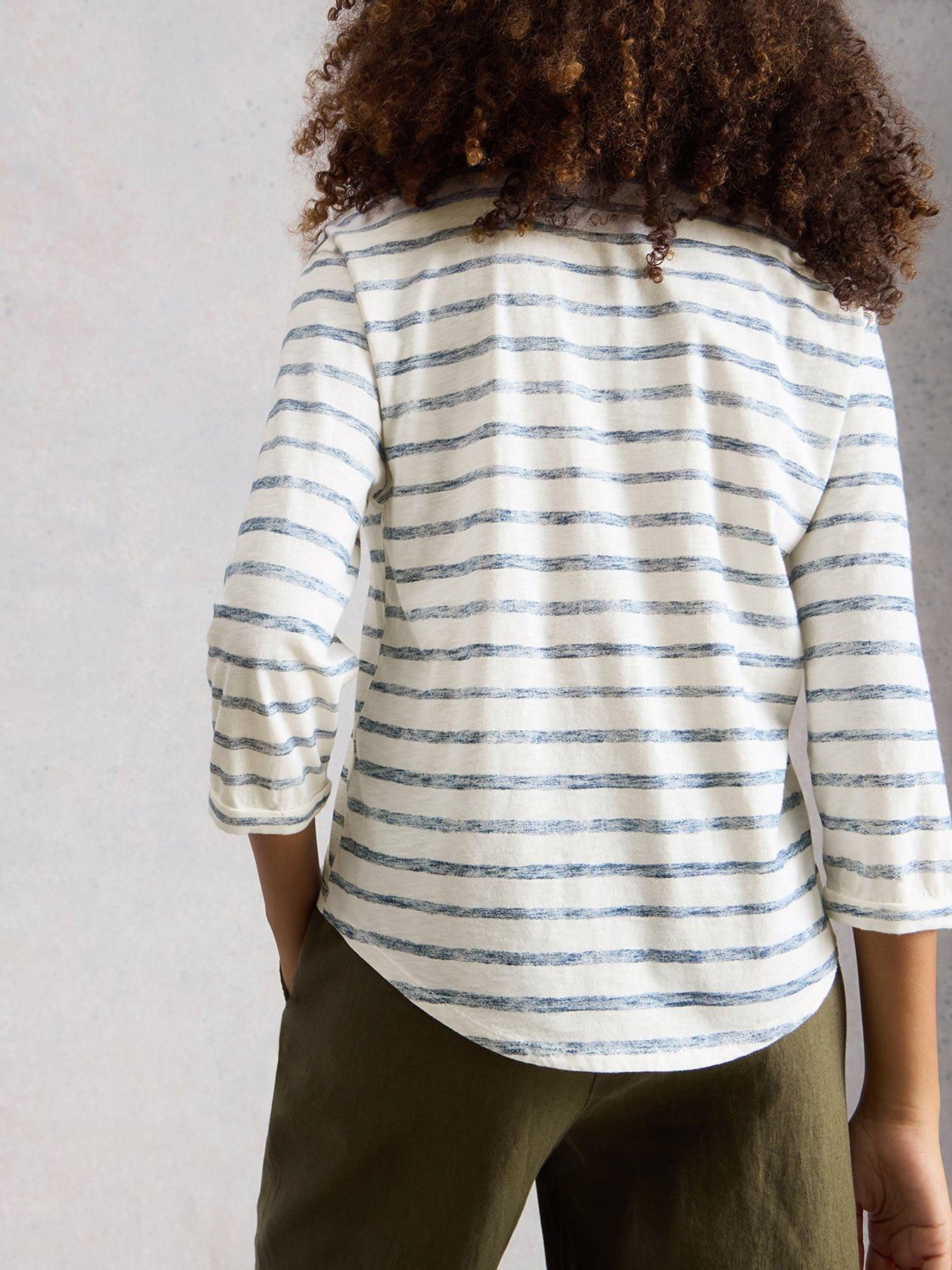 stillFront image of white-stuff-beth-stripe-34-sleeve-shirt-navy