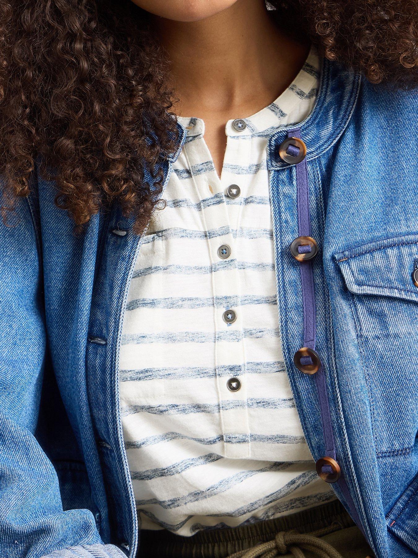  image of white-stuff-beth-stripe-34-sleeve-shirt-navy