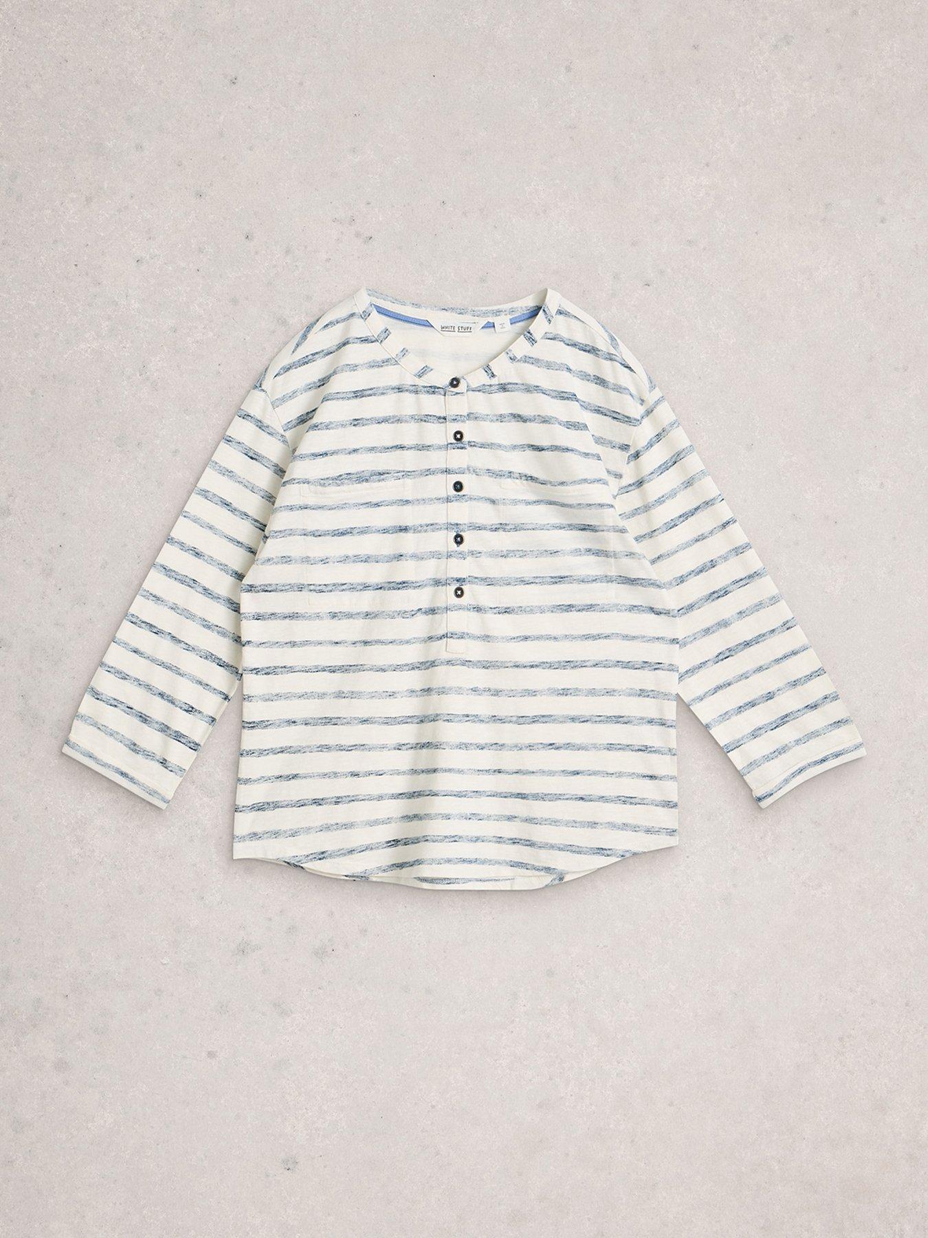  image of white-stuff-beth-stripe-34-sleeve-shirt-navy