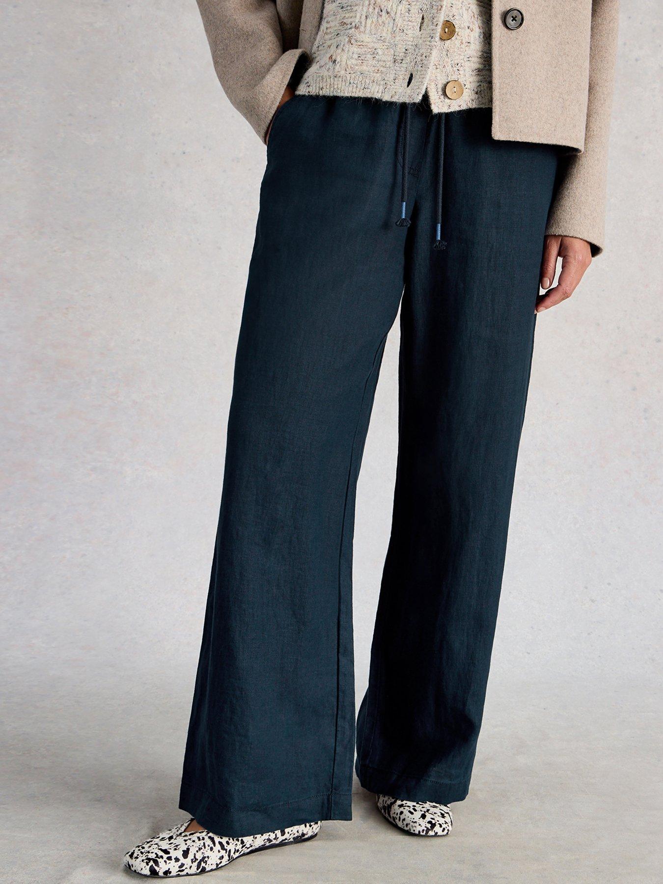 Image 1 of 6 of White Stuff Ally Linen Wide Leg Trouser - Navy