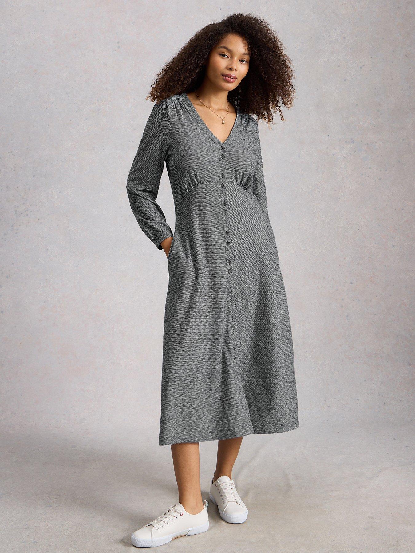 White Stuff Megan Button Jersey Dress - Navy