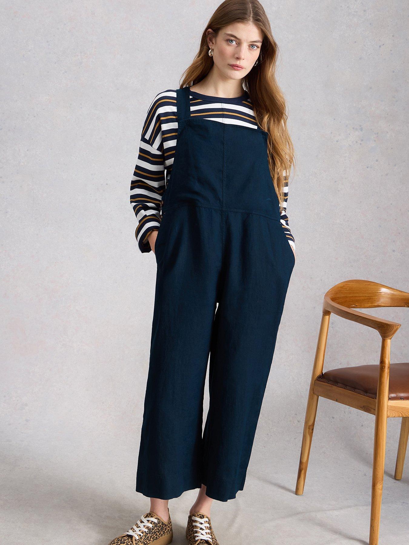 White Stuff Vivian Linen Dungaree - Navy