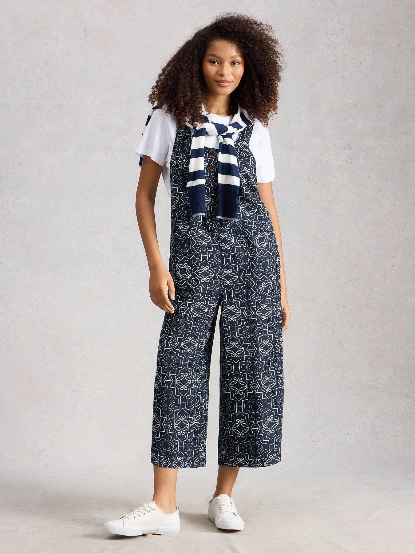 Image 1 of 6 of White Stuff Viola Linen Dungaree - Navy