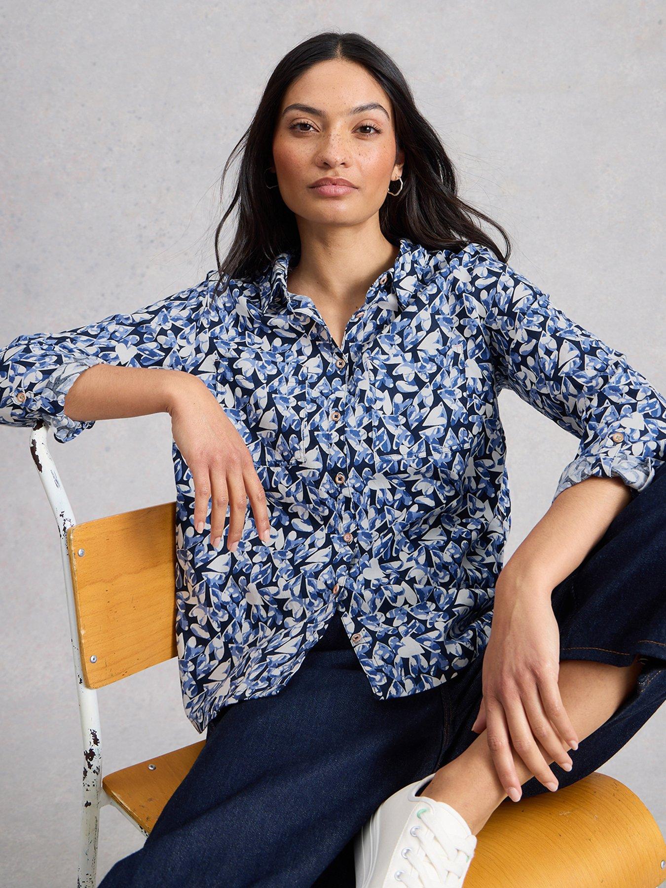 Image 1 of 6 of White Stuff Sophie Cotton Shirt - Navy