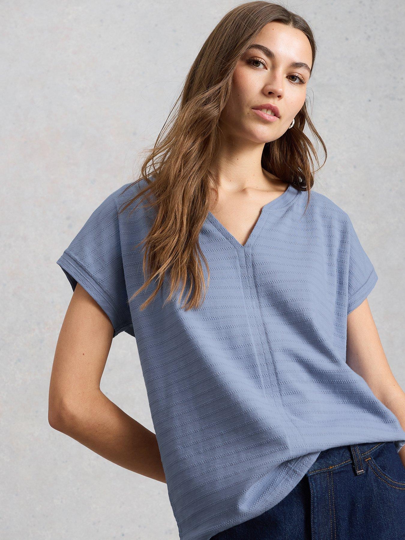  image of white-stuff-nelly-notch-texture-t-shirt-blue