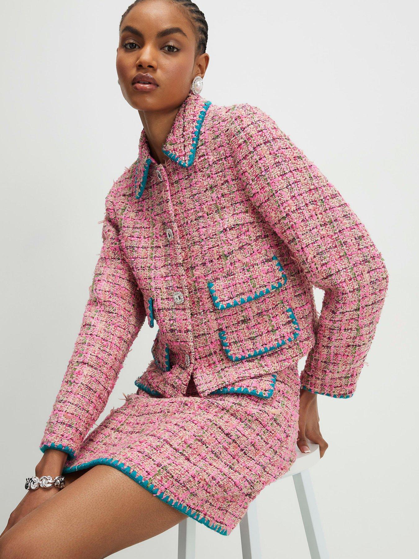  image of river-island-whipstitch-boucle-trophy-jacket-pink