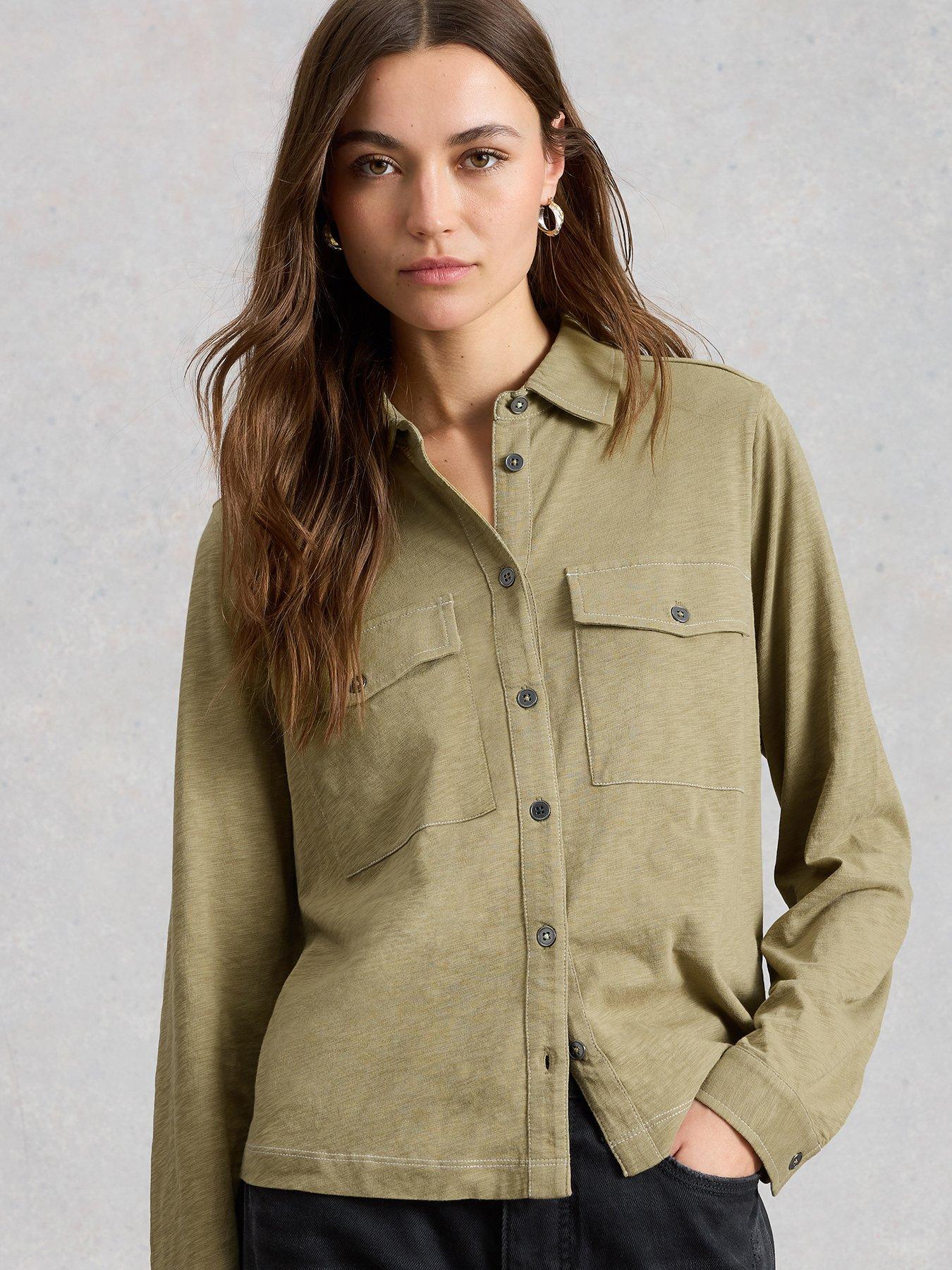 White Stuff Una Long Sleeve Utility Shirt - Khaki