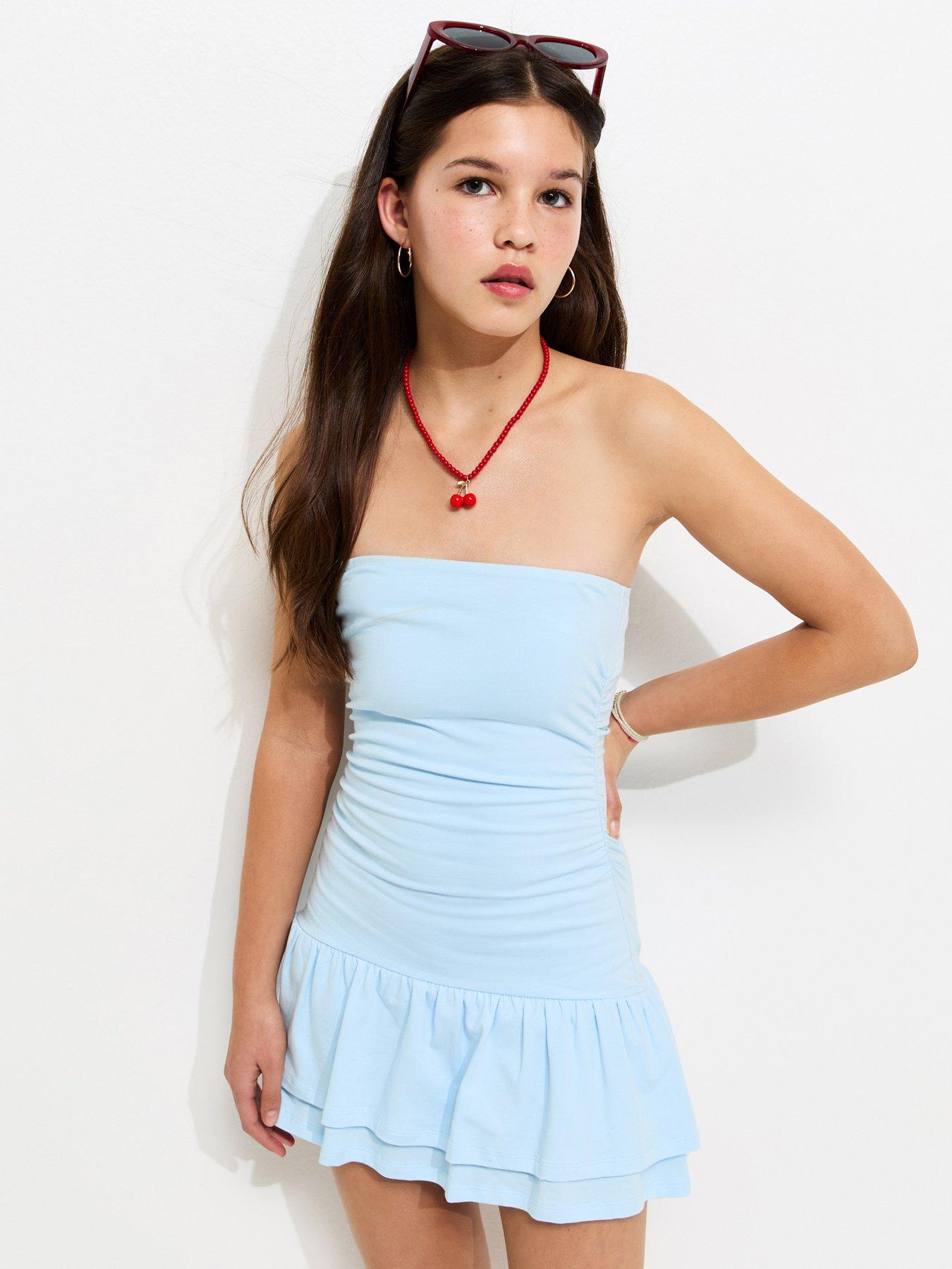 New Look 915 Girls Rara Bandeau Dress - Light Blue
