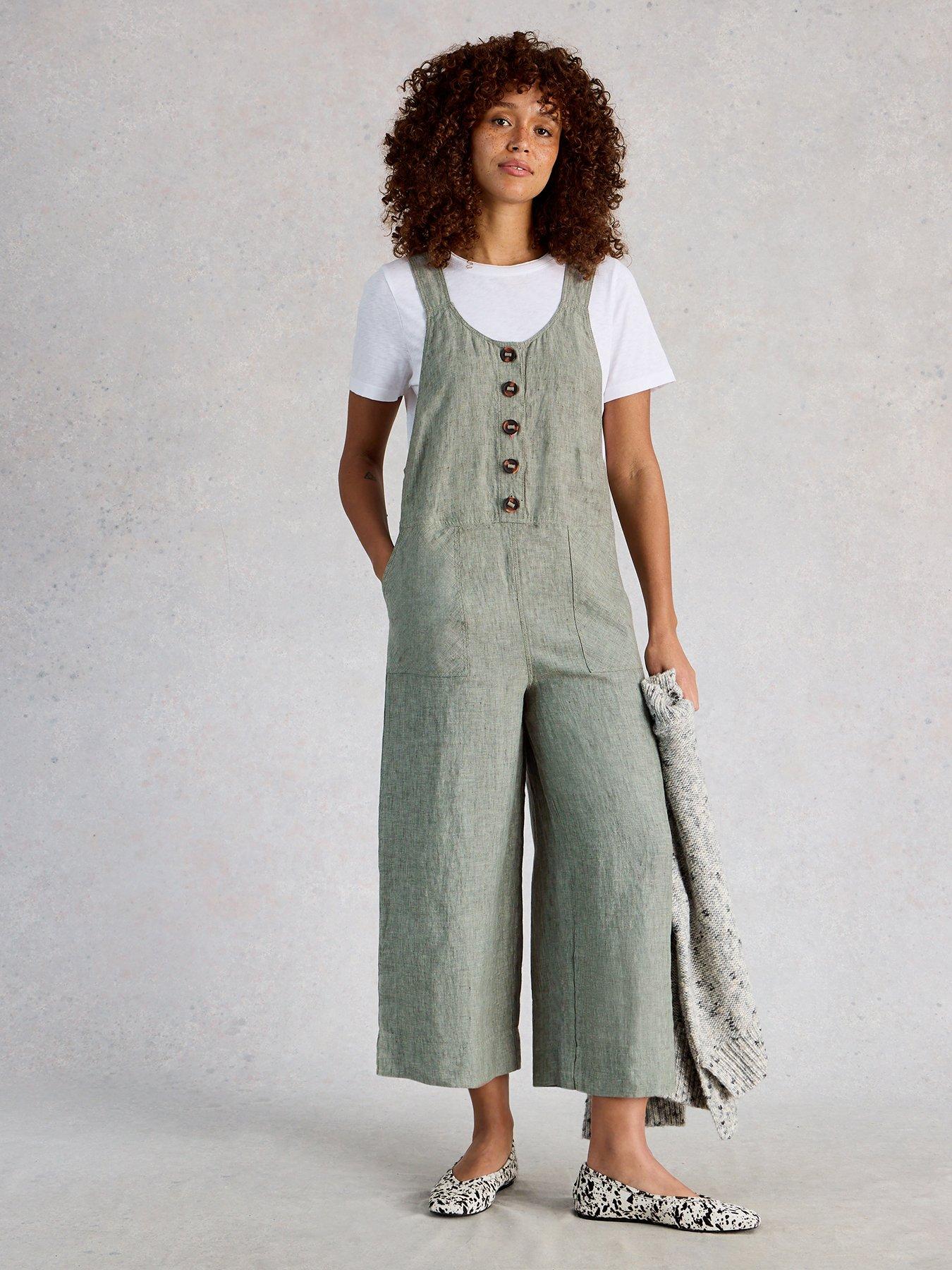 front image of white-stuff-viola-linen-dungaree-green