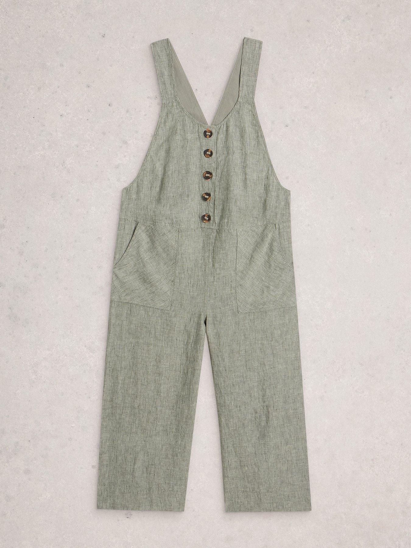  image of white-stuff-viola-linen-dungaree-green