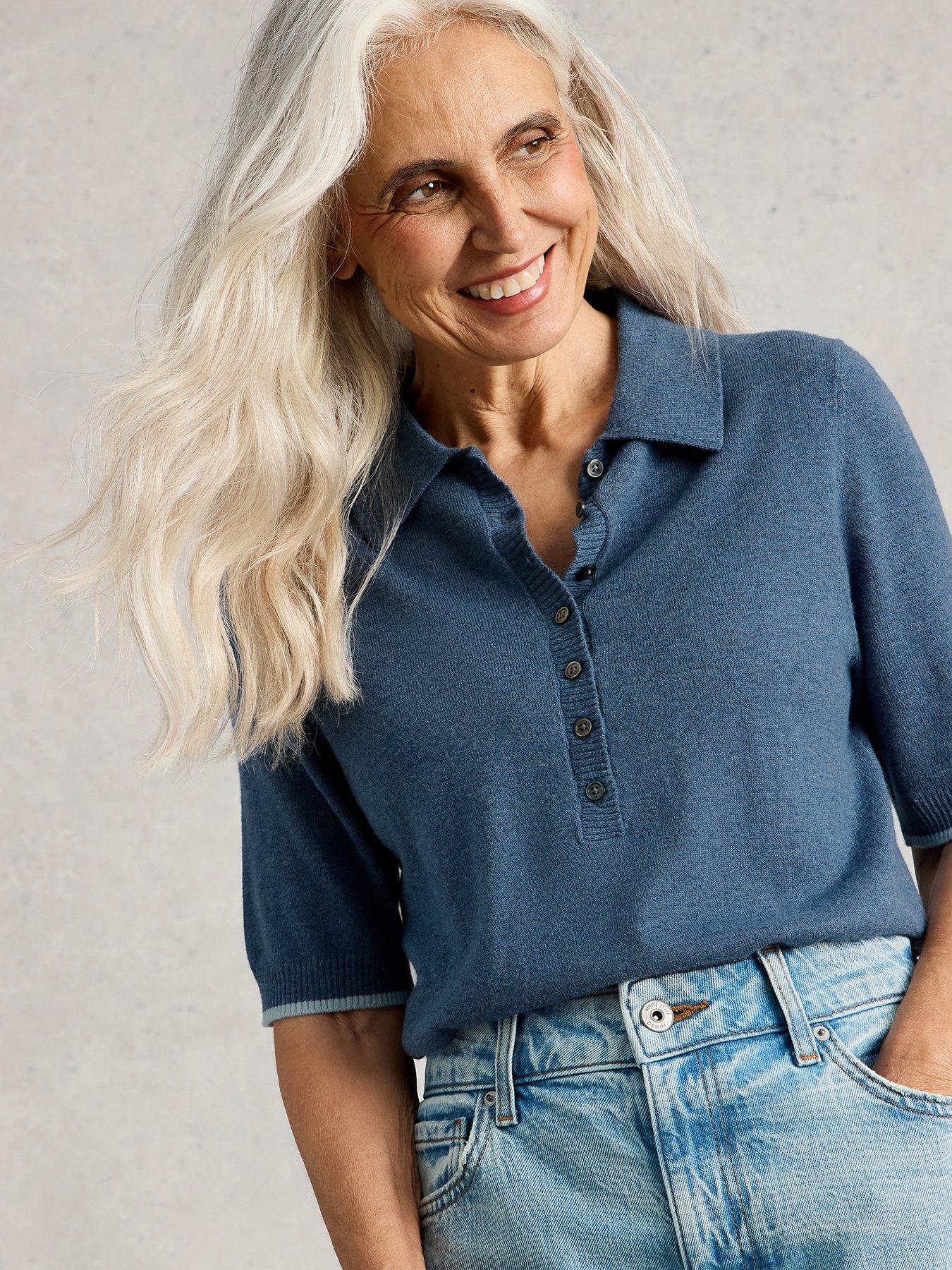 front image of white-stuff-poppy-polo-top-blue