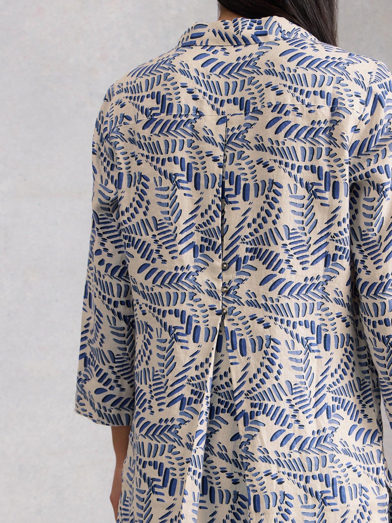  image of white-stuff-bianca-linen-notch-neck-tunic-ivory-print