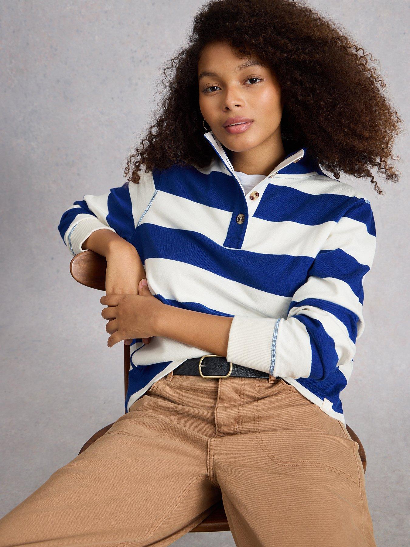 White Stuff Bobby Button Stripe Sweatshirt - Blue