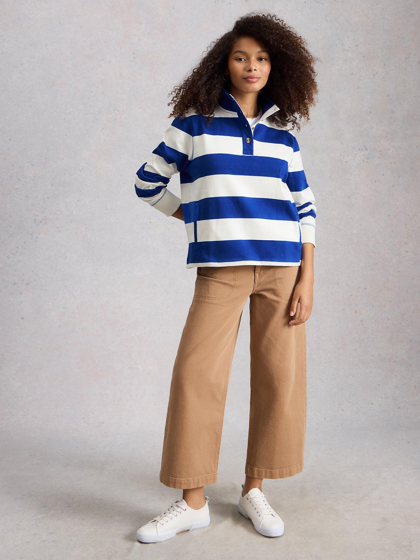 Image 3 of 6 of White Stuff Bobby Button Stripe Sweatshirt - Blue