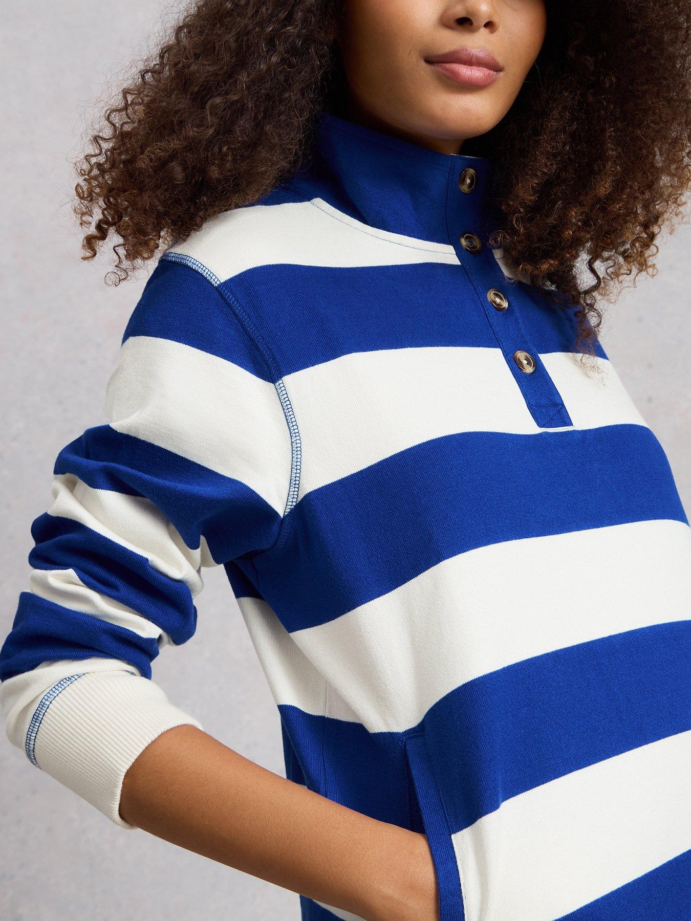 Image 4 of 6 of White Stuff Bobby Button Stripe Sweatshirt - Blue