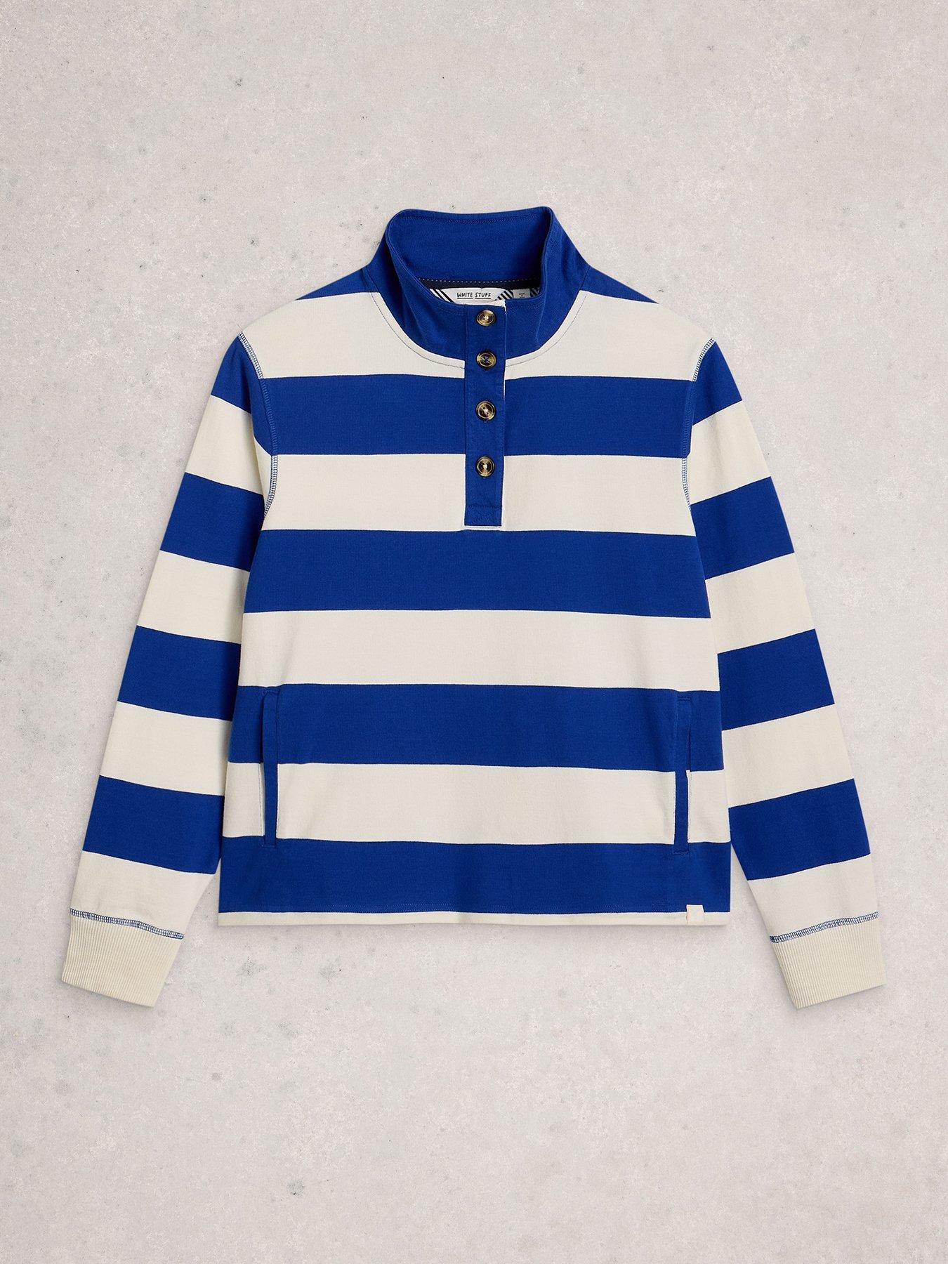 Image 5 of 6 of White Stuff Bobby Button Stripe Sweatshirt - Blue