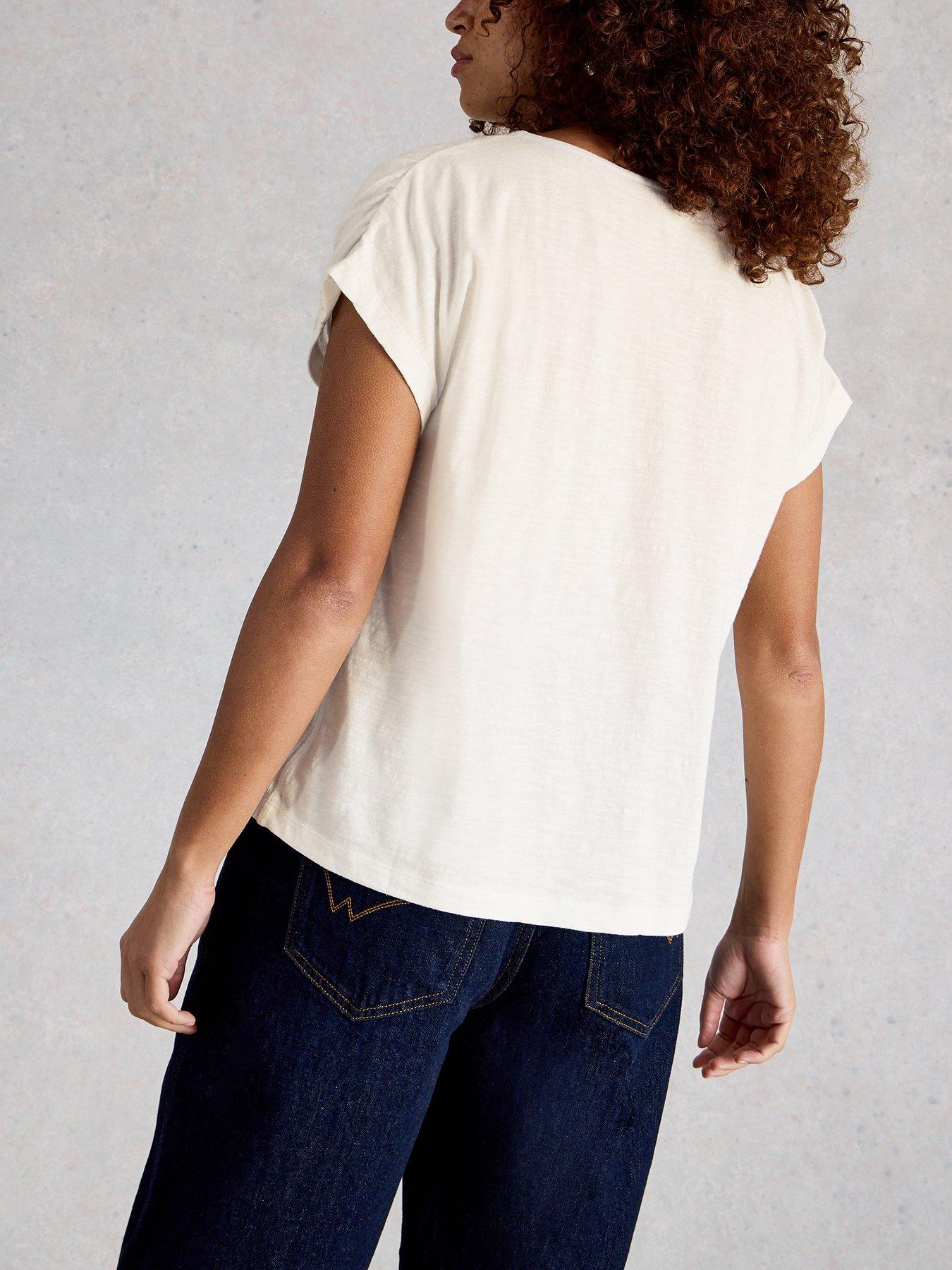 Image 2 of 6 of White Stuff Shirred Regular Round Neck Tops - White