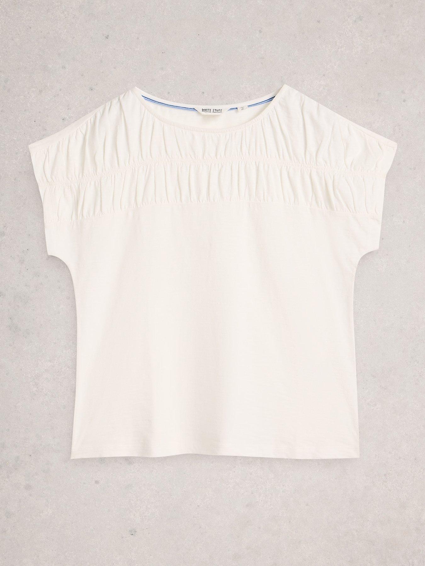 Image 5 of 6 of White Stuff Shirred Regular Round Neck Tops - White