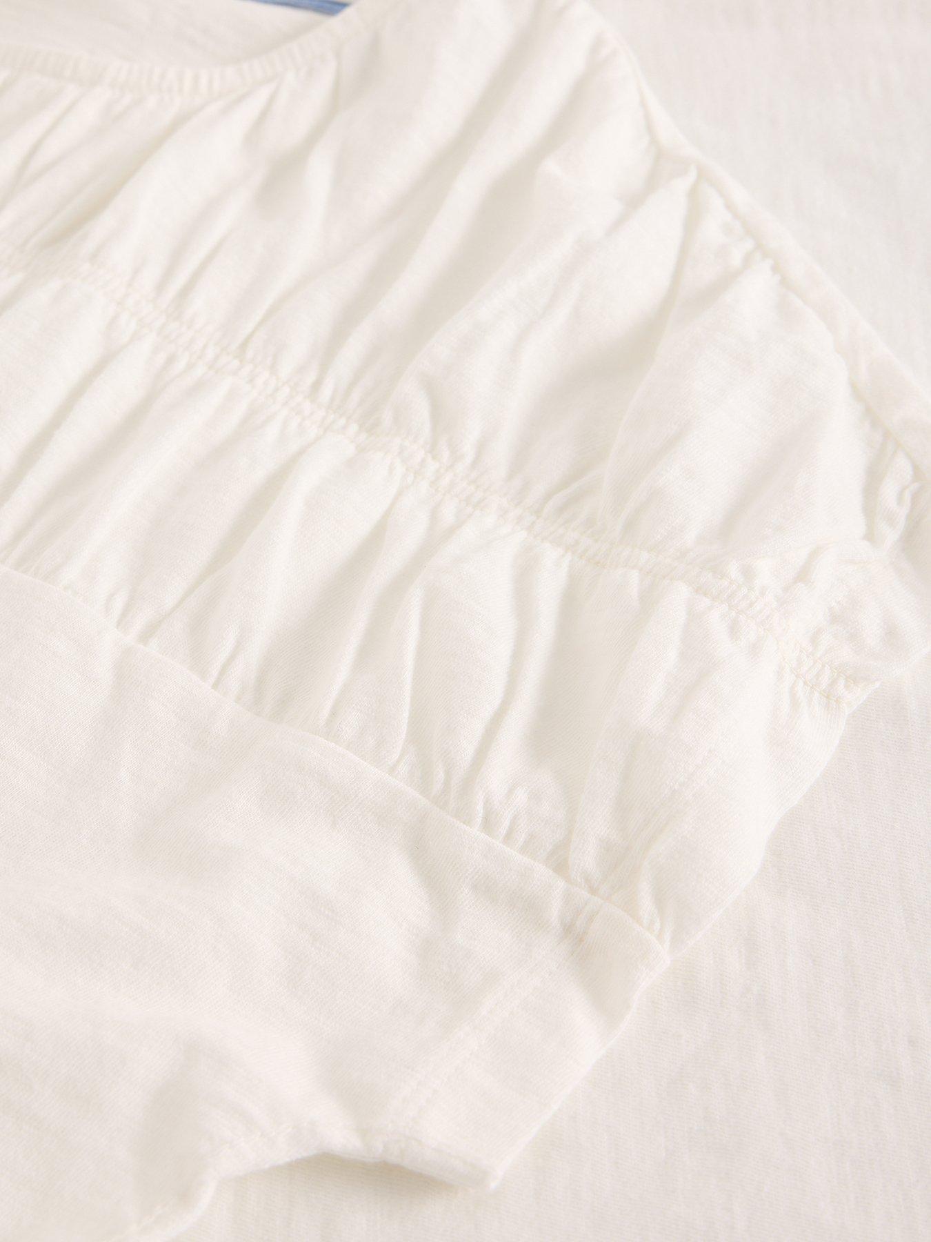 Image 6 of 6 of White Stuff Shirred Regular Round Neck Tops - White