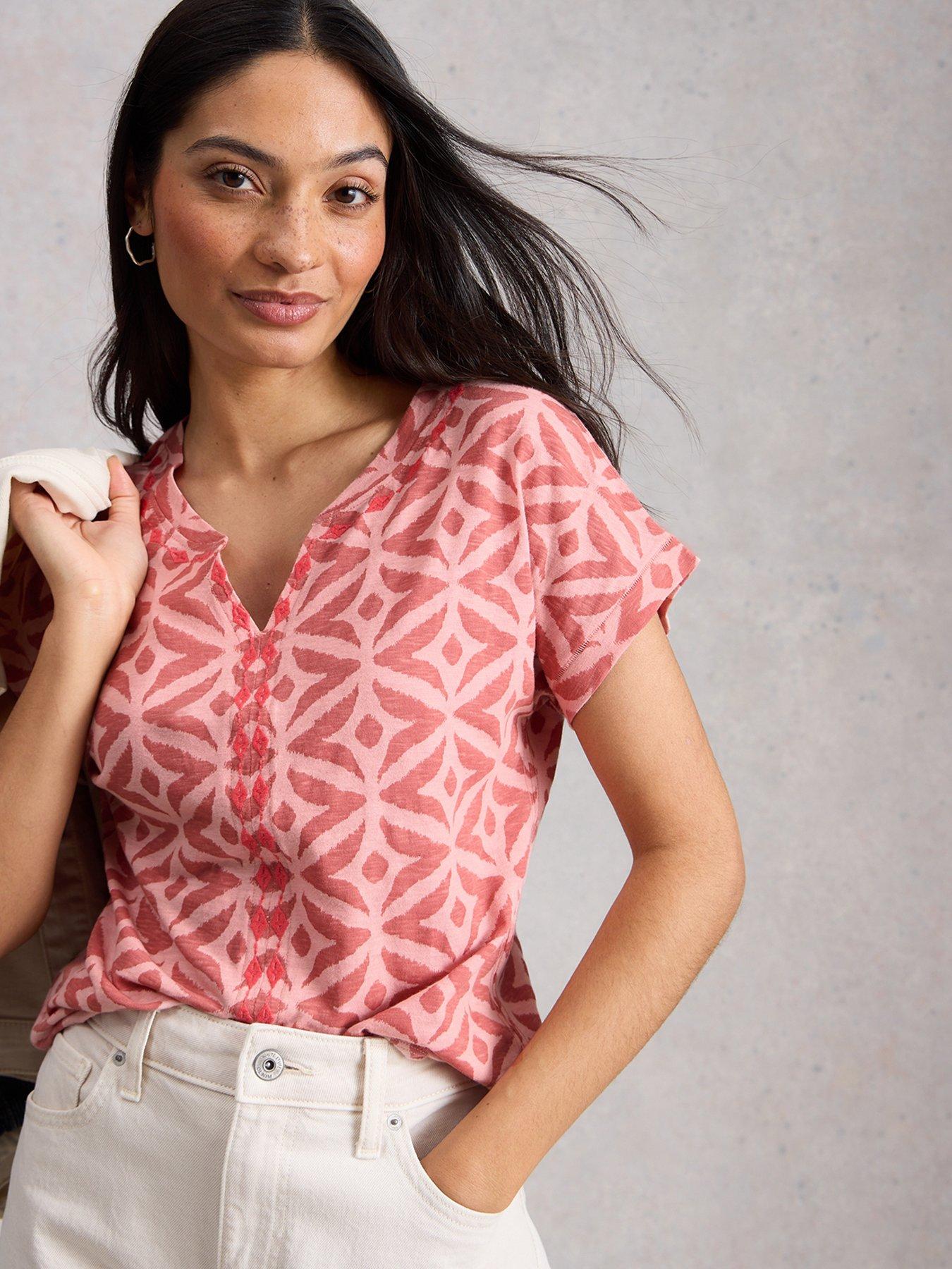 White Stuff Nelly Print Embroidered T-Shirt - Pink