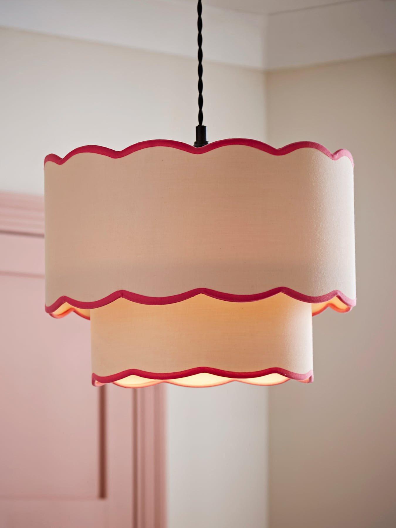 ValueLights Sloane Two Tier Pink Colour Clash Scalloped Ceiling Light Shade