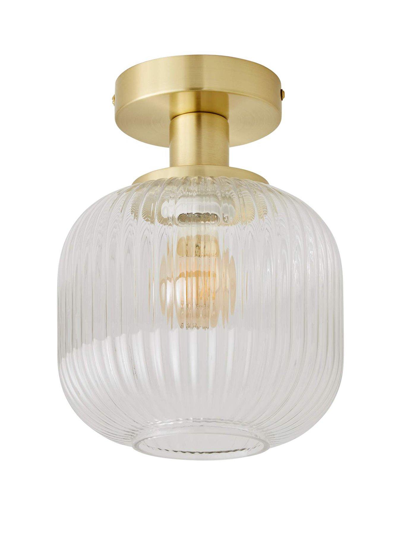  image of valuelights-calpe-gold-semi-flush-ceiling-light-with-ribbed-clear-glass-shade