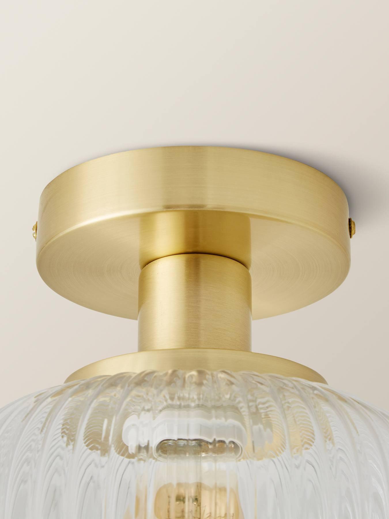  image of valuelights-calpe-gold-semi-flush-ceiling-light-with-ribbed-clear-glass-shade
